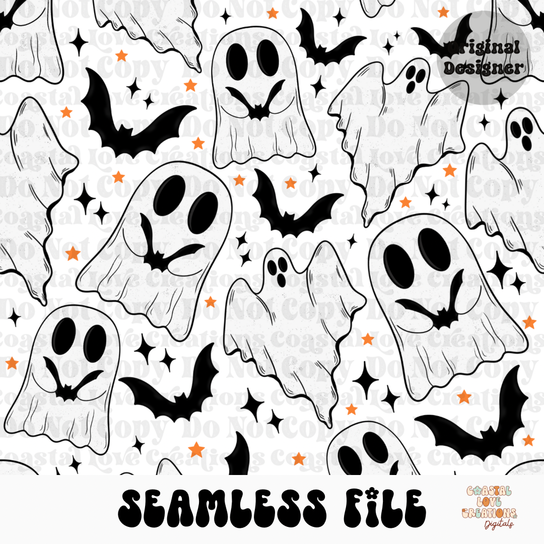 Stay Spooky Orange Stars Seamless PNG