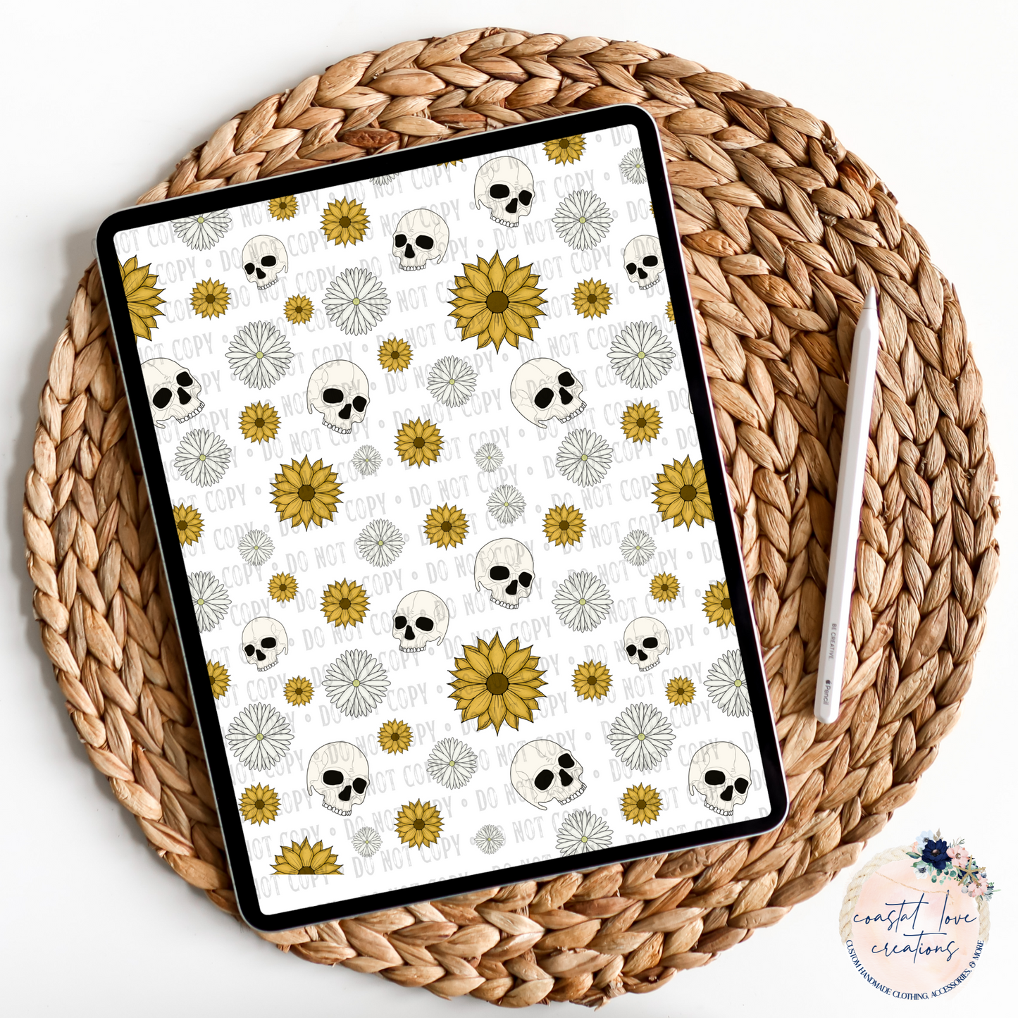Seamless Sunflower/Daisy Skull PNG