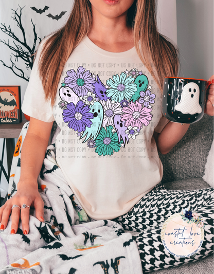 Pastel Floral Ghost Heart- Purple / Teal