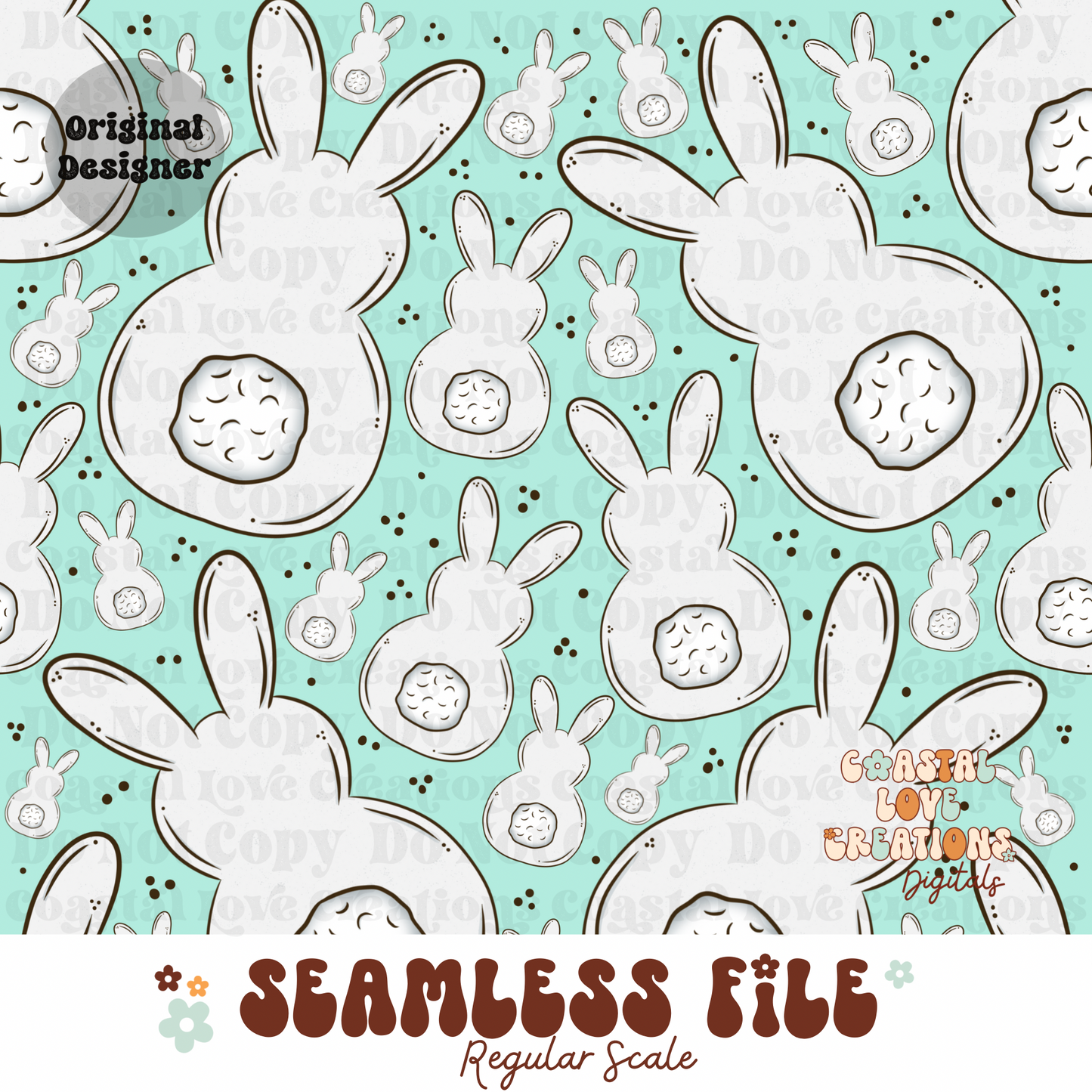 Bunnies- Mint Seamless PNG