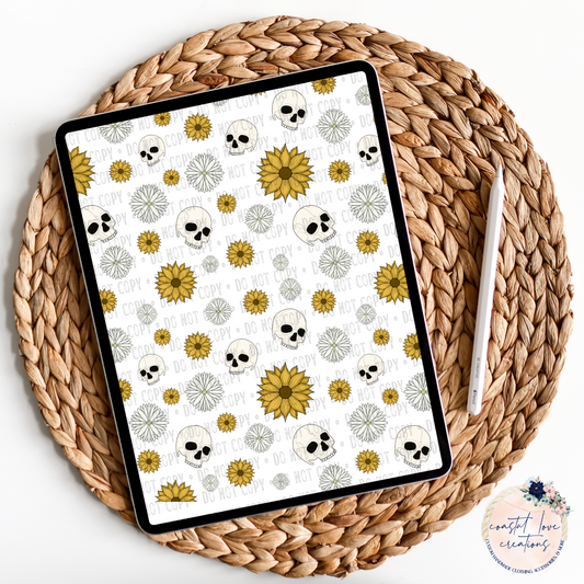 Seamless Sunflower/Daisy Skull PNG