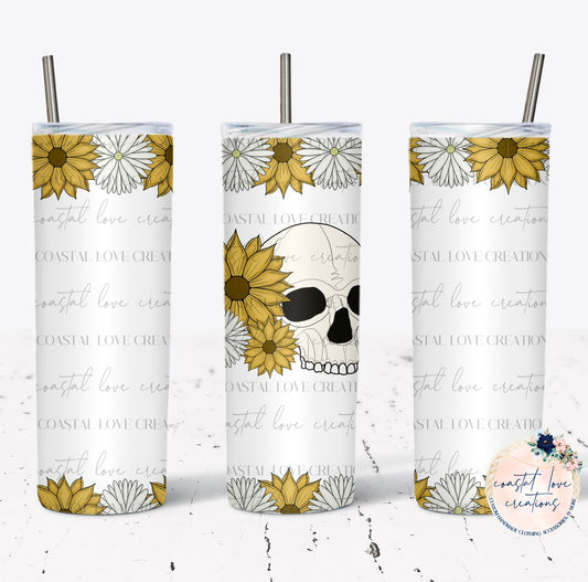 Sunflower/Daisy Skull Tumbler Wrap-20 0z